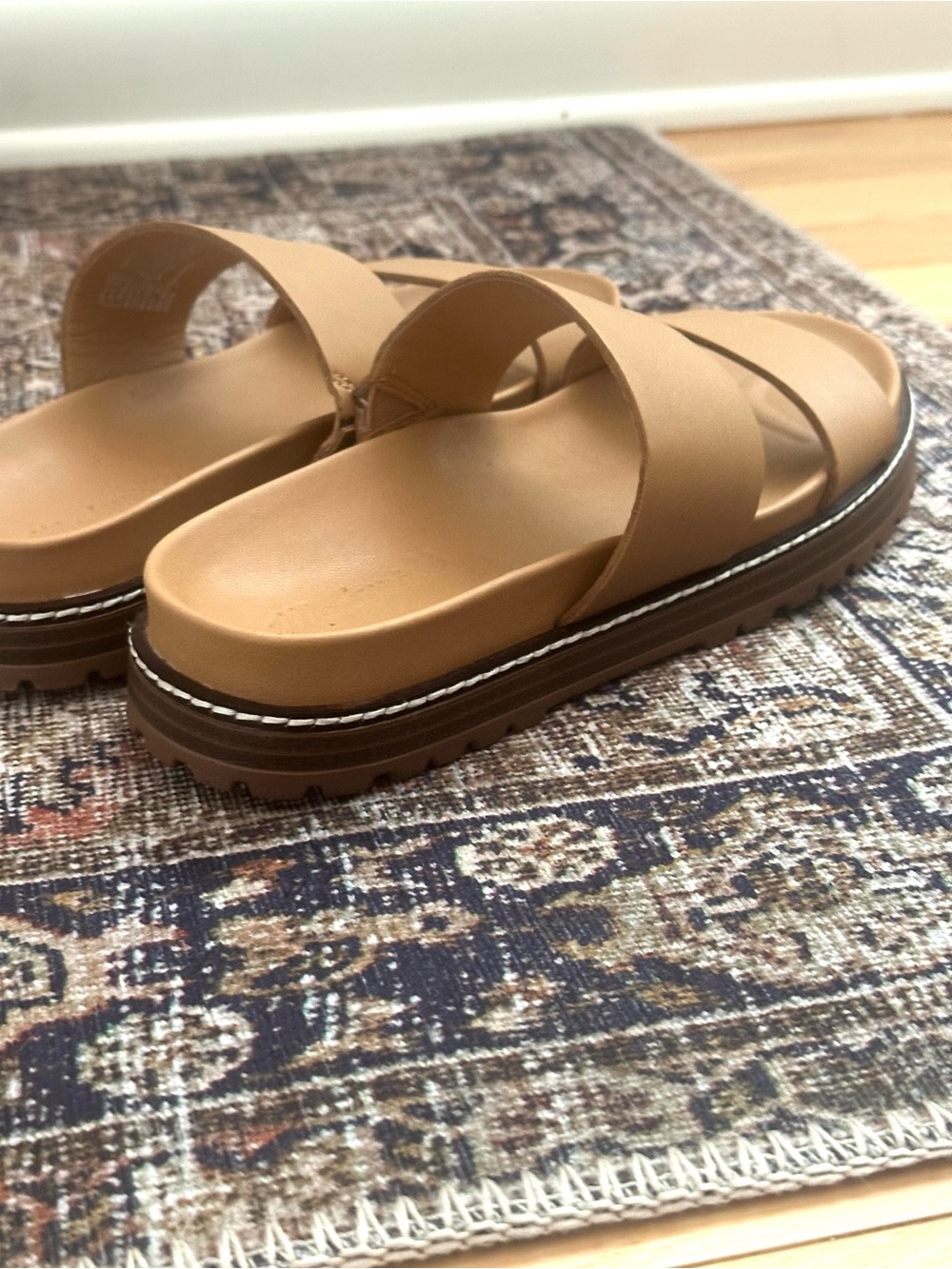 Women's Tan Double-Strap Platform Slide Sandals - Picture 3 of 5